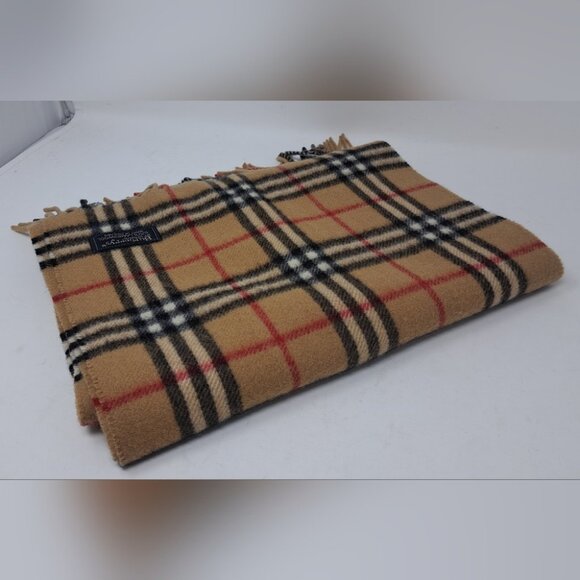 Burberry Mens Scarf Camel Nova Check Vintage Y2K 90s Lambswool England 12" x 71" - Picture 3 of 15
